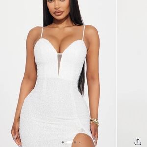 Fashion Nova White Backless Dress with Chain Detail